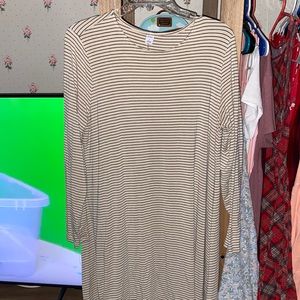 Tan and black striped long sleeve dress